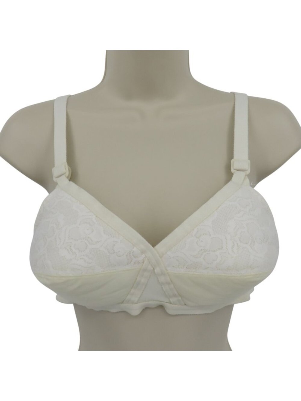 VTG Sears 36B Style 45604 Ivory Padded Wireless Bullet Bra Rockabilly Lace Trim